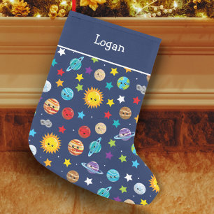 Calcetín Navideño Pequeño Patrón de sistema solar para niños