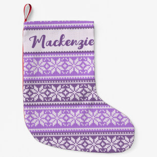Calcetín Navideño Pequeño Patrón de sudadera nórdico Purple Snowflake