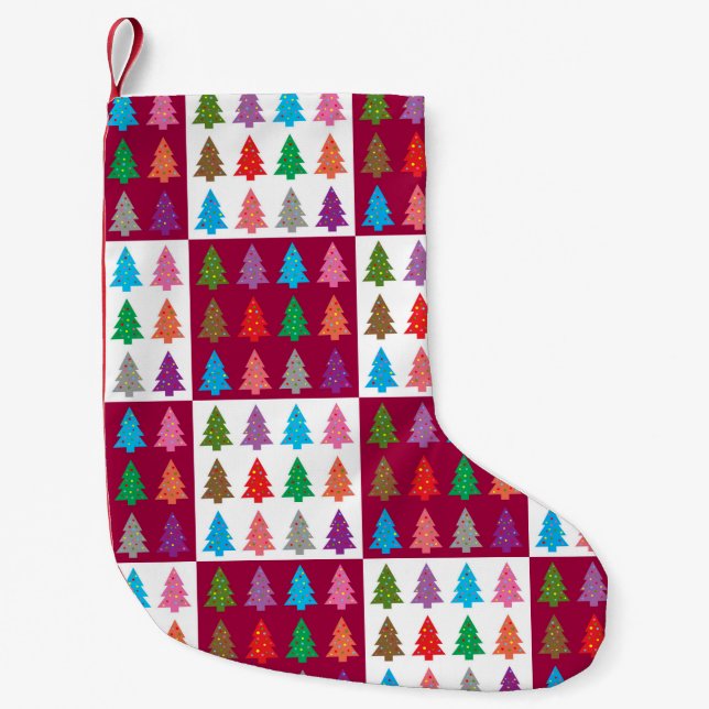 Calcetín Navideño Pequeño Patrón de tejido de árbol de Navidad (Anverso)