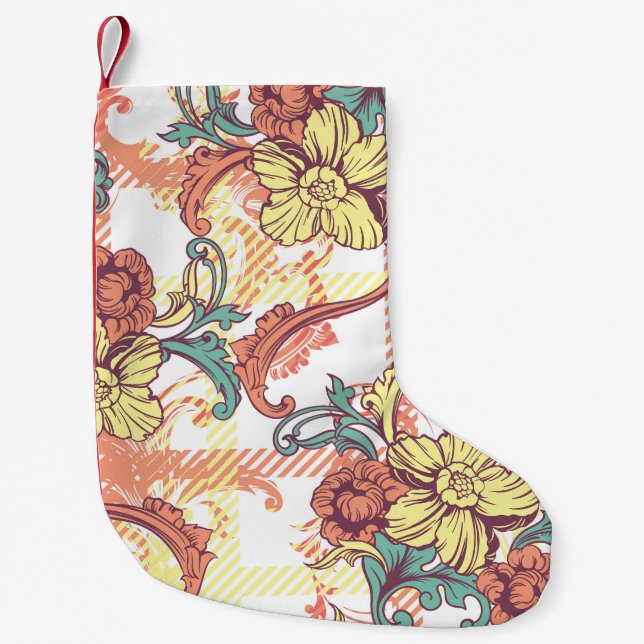 Calcetín Navideño Pequeño Patrón de tela barroca ecléctica (Anverso)