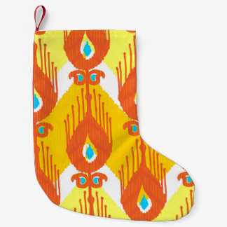 Calcetín Navideño Pequeño Patrón de tela de Ikat: Diseño de cosecha étnica.