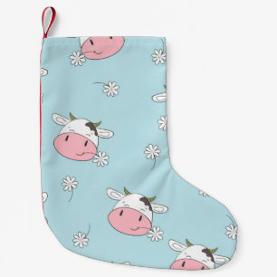 Calcetín Navideño Pequeño Patrón de vacas sin costura. Tronco infantil vinta