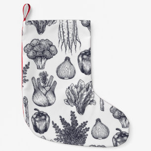 Calcetín Navideño Pequeño Patrón de verduras frescas sin soldadura. Broccoli