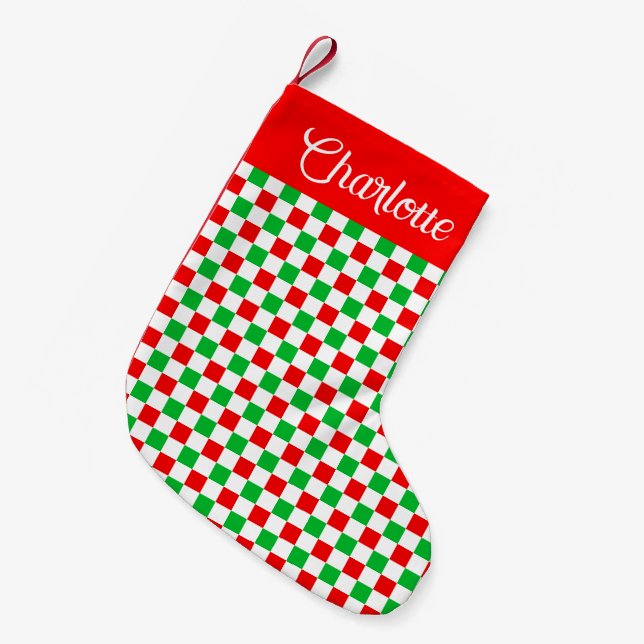 Calcetín Navideño Pequeño Patrón de verificador de vacaciones personalizado  (Frente (Colgado))