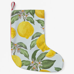 Calcetín Navideño Pequeño Patrón de vintage de fruta tropical limón