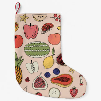 Calcetín Navideño Pequeño Patrón dibujado a mano de fruta