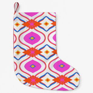 Calcetín Navideño Pequeño Patrón étnico en color rosa brillante con árabe, T