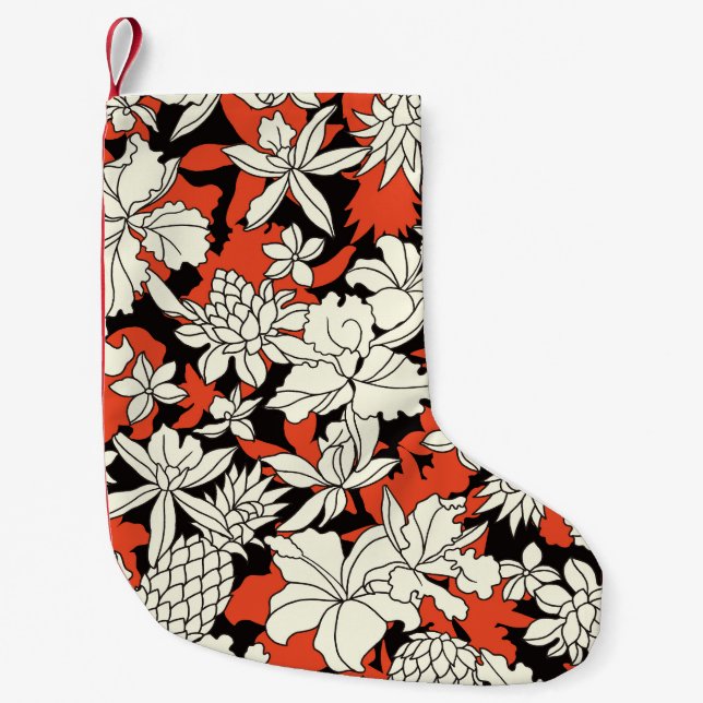 Calcetín Navideño Pequeño Patrón exótico sin foco de flor tropical (Anverso)