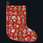 Calcetín Navideño Pequeño Patrón festivo de los stickers de Navidad<br><div class="desc">Símbolos de pegatinas de Navidad,  como santa,  muñeco de nieve,  velas,  árbol de navidad,  caña de azúcar,  reno y otros,  creados originalmente con la técnica del arte gráfico vectorial y luego ensamblados para componer un lindo y festivo patrón de festividades para navidades. Copyright BluedarkArt.</div>