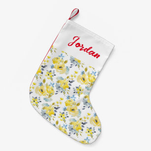 Calcetín Navideño Pequeño Patrón floral amarillo acuarela
