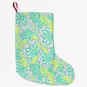 Calcetín Navideño Pequeño Patrón floral amarillo pálido