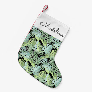 Calcetín Navideño Pequeño Patrón floral de la jungla Agregar su nombre