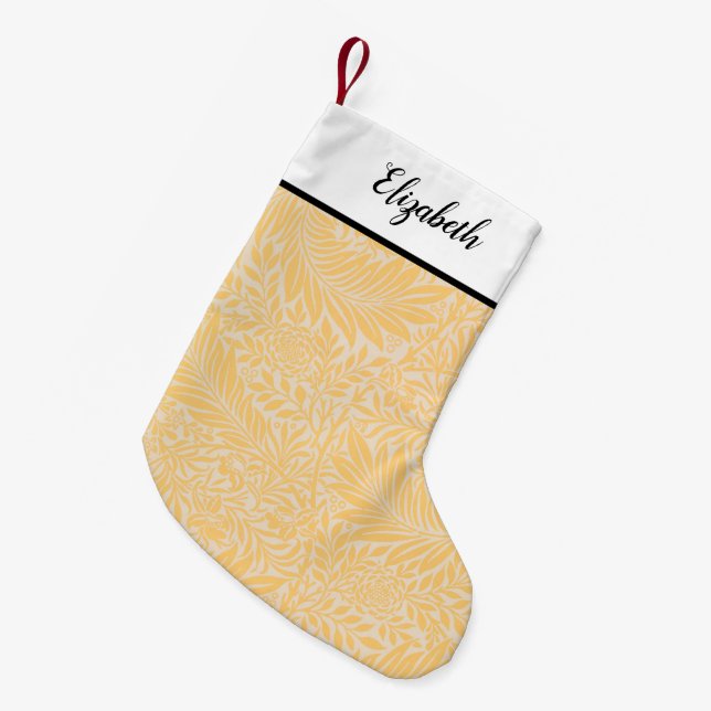 Calcetín Navideño Pequeño Patrón floral de oro personalizado (Frente (Colgado))