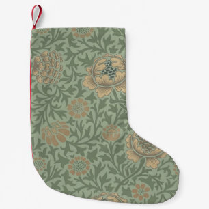 Calcetín Navideño Pequeño Patrón floral de William Morris Grafton en verde s