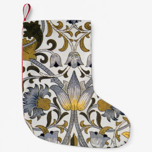 Calcetín Navideño Pequeño Patrón floral de William Morris Lodden: azul dorad