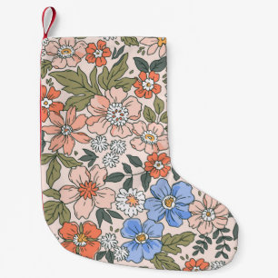 Calcetín Navideño Pequeño Patrón floral elegante en flores dibujadas a mano