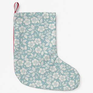 Calcetín Navideño Pequeño Patrón floral. flores de bonito con fondo azul gri