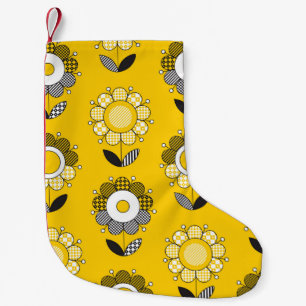 Calcetín Navideño Pequeño Patrón floral folicular amarillo simple