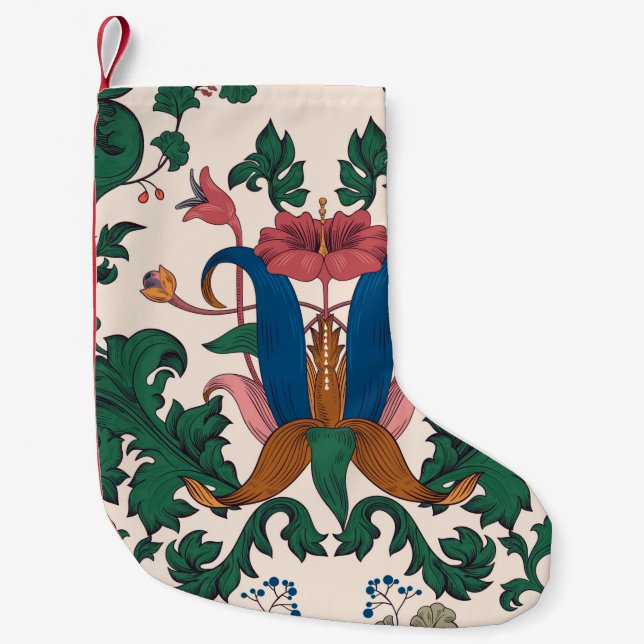 Calcetín Navideño Pequeño Patrón floral inmaculado. Flora Art Nouveau (Anverso)