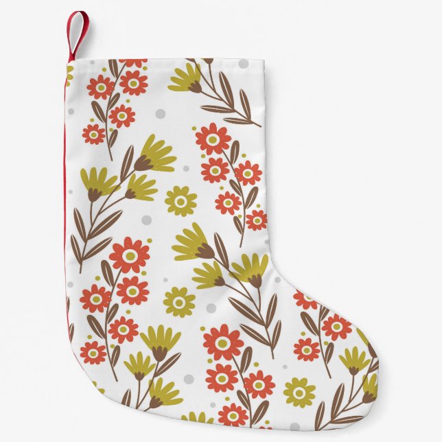 Calcetín Navideño Pequeño Patrón floral lindo, fondo fluido. (Anverso)