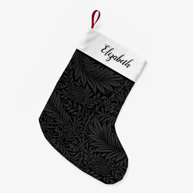 Calcetín Navideño Pequeño Patrón floral negro personalizado (Frente (Colgado))