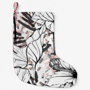 Calcetín Navideño Pequeño Patrón floral negro y blanco sin soldadura. Ar mod