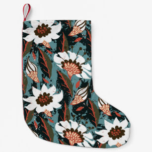 Calcetín Navideño Pequeño Patrón floral pintado a mano con flor en