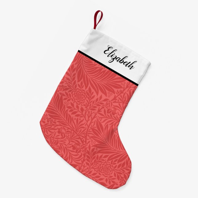 Calcetín Navideño Pequeño Patrón floral rojo personalizado (Frente (Colgado))
