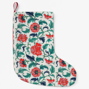 Calcetín Navideño Pequeño Patrón floral rojo y verde