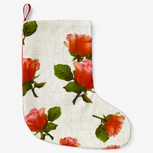 Calcetín Navideño Pequeño patrón floral Rosa, fondo vintage.