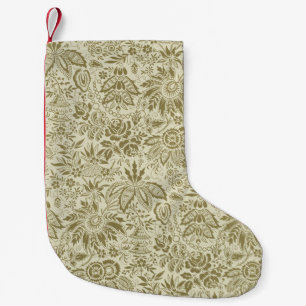 Calcetín Navideño Pequeño Patrón floral Sage verde Damasco antiguo