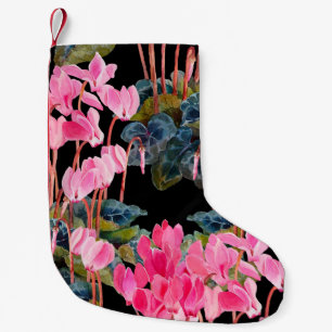 Calcetín Navideño Pequeño Patrón floral sin fisuras. Ciclamo rosa aislado en