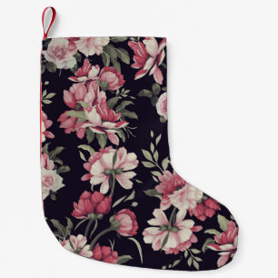 Calcetín Navideño Pequeño Patrón floral sin foco con rosas, acuarela. Vi