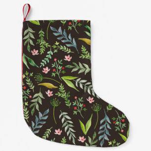 Calcetín Navideño Pequeño Patrón floral sin foco. Dibujo a mano de acuarela