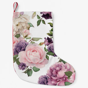 Calcetín Navideño Pequeño Patrón floral sin soldadura con rosas, acuarela.