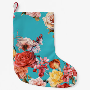 Calcetín Navideño Pequeño Patrón floral sin soldadura con rosas, acuarela. f