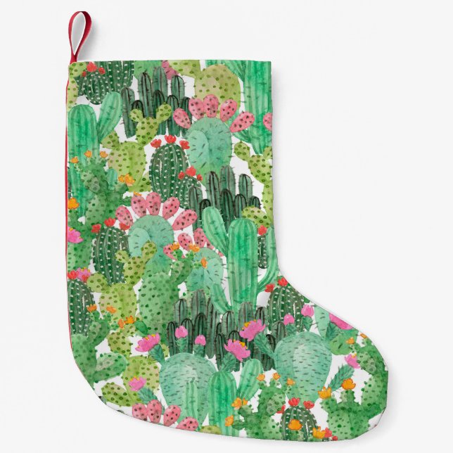 Calcetín Navideño Pequeño Patrón fluido de cactus (Anverso)