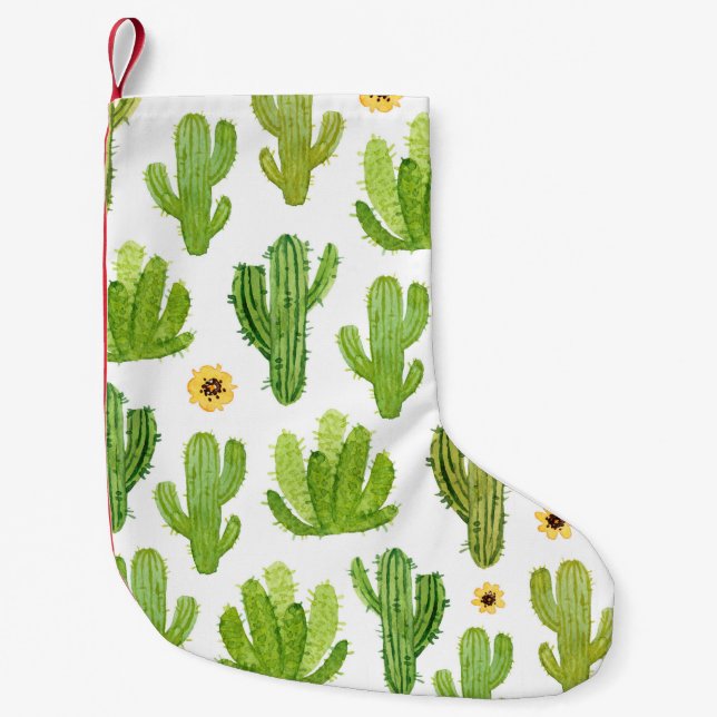 Calcetín Navideño Pequeño Patrón fluido de cactus (Anverso)