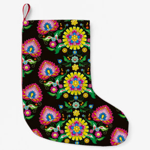 Calcetín Navideño Pequeño Patrón folclórico: azulejos retro coloridos