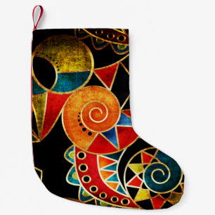 Calcetín Navideño Pequeño Patrón Geométrico Brillante Tribal Étnico.