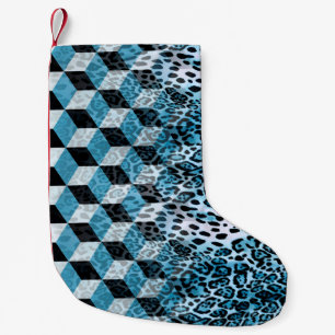 Calcetín Navideño Pequeño Patrón geométrico con piel de leopardo, patata de 