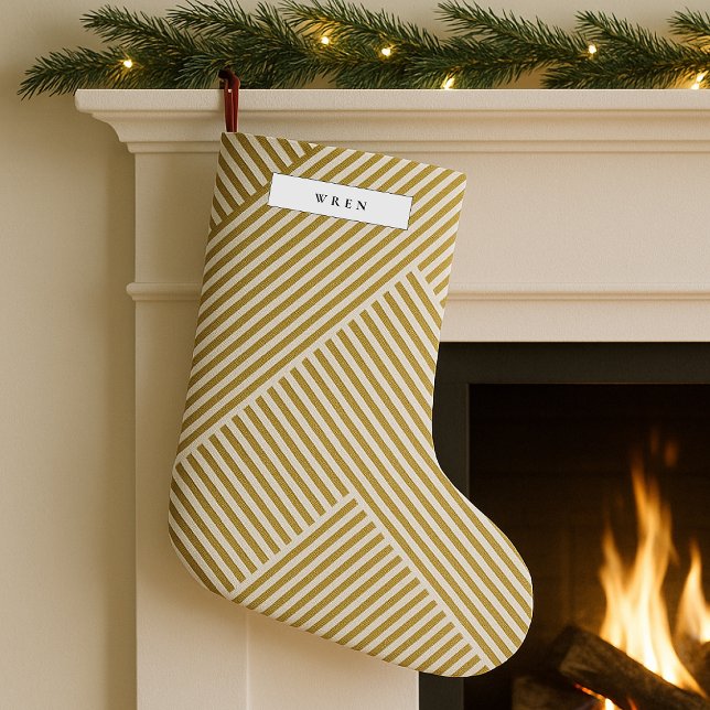 Calcetín Navideño Pequeño Patrón Geométrico Gold Elegante Lujo Sofisticado (Gold geometric Christmas stocking by Guava, featuring elegant serif typography & luxe metallic style)