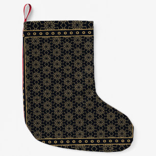 Calcetín Navideño Pequeño Patrón gráfico abstracto de negro y oro. Geométric