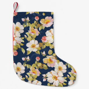 Calcetín Navideño Pequeño patrón impecable con flores en negrita. Elegancia