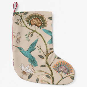 Calcetín Navideño Pequeño Patrón ininterrumpido beige con flores estilizadas