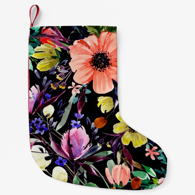 Calcetín Navideño Pequeño Patrón ininterrumpido de acuarela floral. Diferent (Anverso)