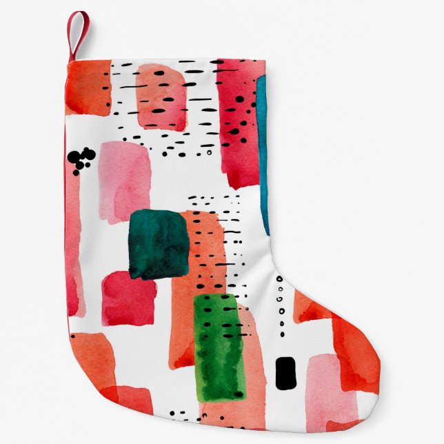 Calcetín Navideño Pequeño Patrón ininterrumpido de doodle naranja de acuarel (Anverso)