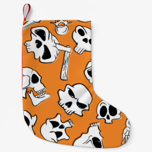 Calcetín Navideño Pequeño Patrón ininterrumpido de Halloween con cráneos y h