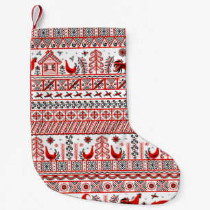 Calcetín Navideño Pequeño Patrón ininterrumpido de las etnias tribales rojas
