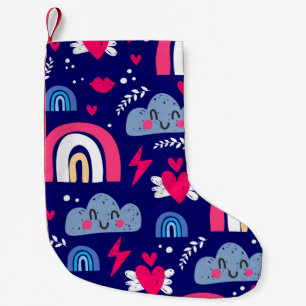 Calcetín Navideño Pequeño Patrón ininterrumpido de los niños, arco iris, nub